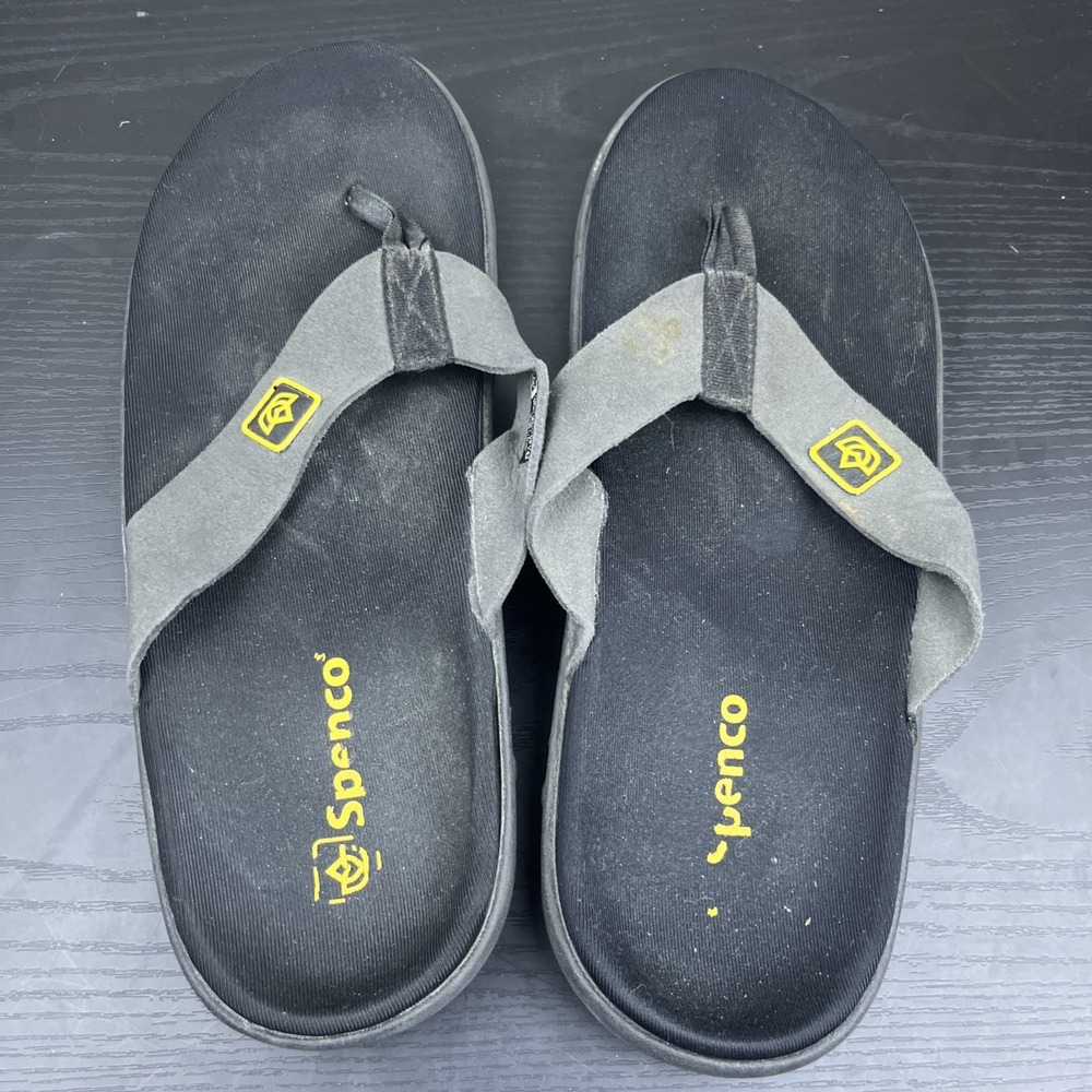 Spenco Yumi Pure Flip Flops Womens 8 Gray Black Yellow Orthotic Sandals